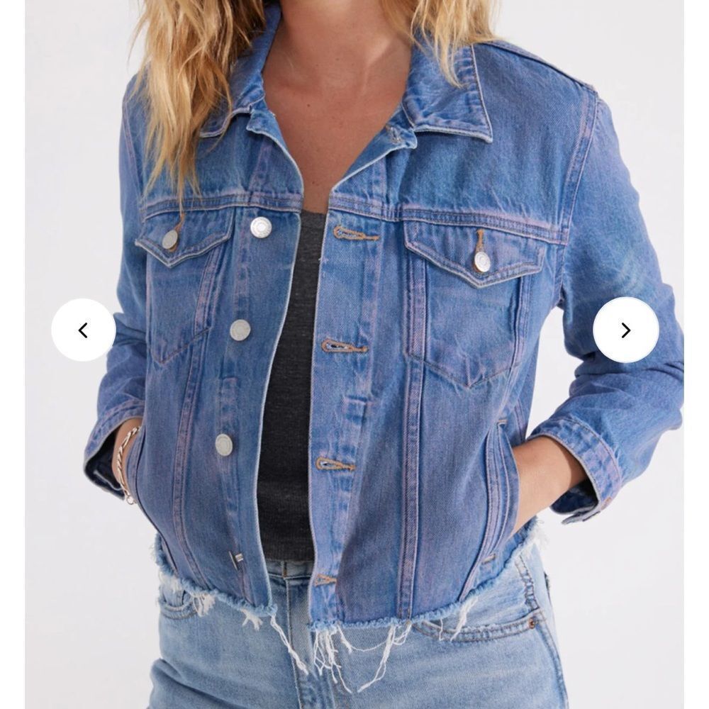 NWOT ETICA Lennox Mini Cropped Trucker Denim Blue Women's Jacket - Picture 4 of 13
